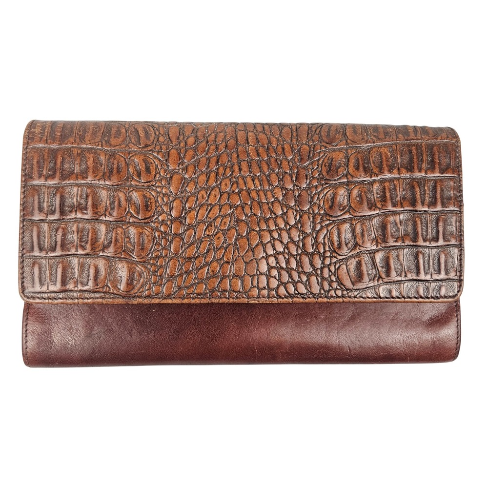 Brahmin Tuscan Croc‎ leather wallet, two toned brown checkbook vintage wallet
